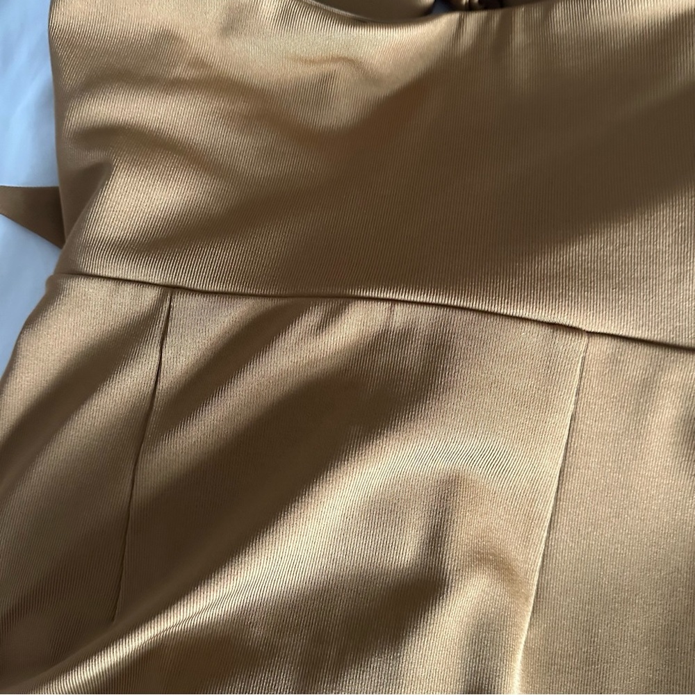 Gold Color Ribbed Strapless Midi Dress - Picture 9 of 12